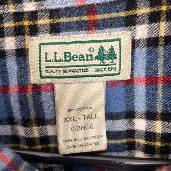 LL Bean Plaid Flannel Shirt Men XXL Tall Blue Red Yellow Black Cotton - Picture 3 of 4